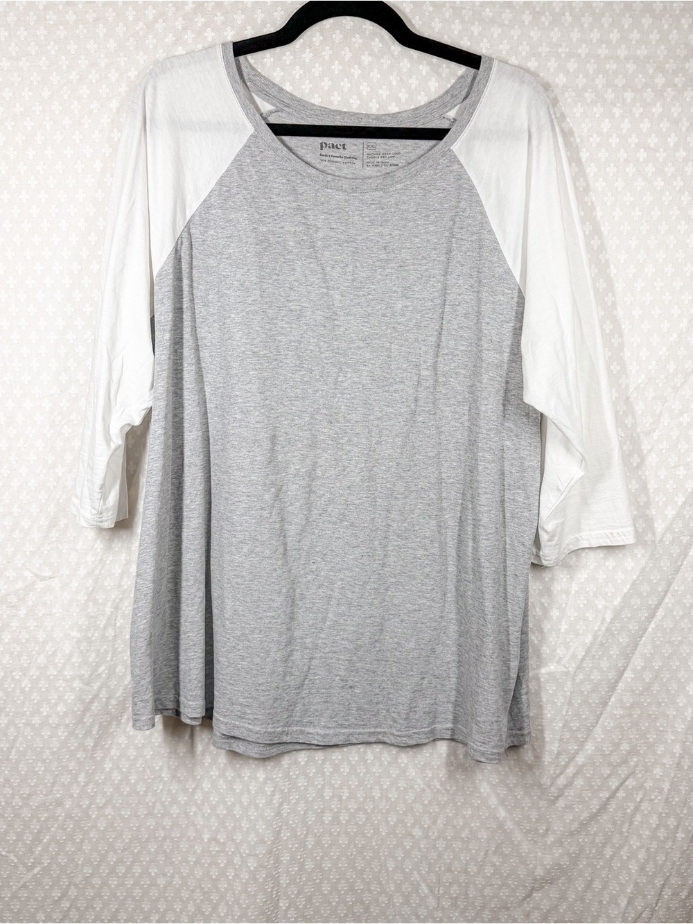 Pact Gray White Organic Cotton‎ Baseball Tee